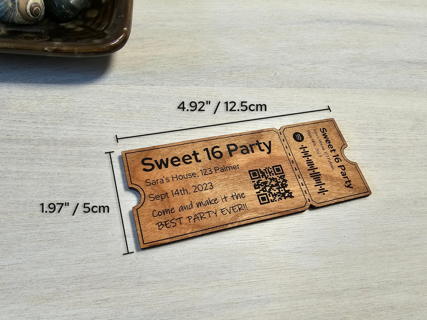 Wooden Event Concert Ticket - Custom Personalized Gift Reveal Ticket with Song Codes