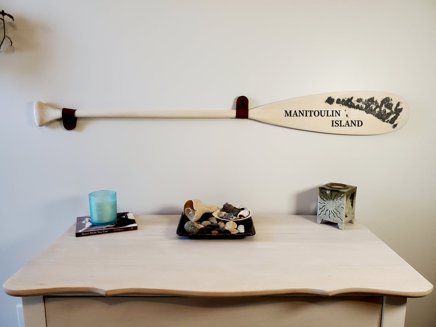 Manitoulin Island - Laser Engraved Canoe Paddle with Leather Hangers