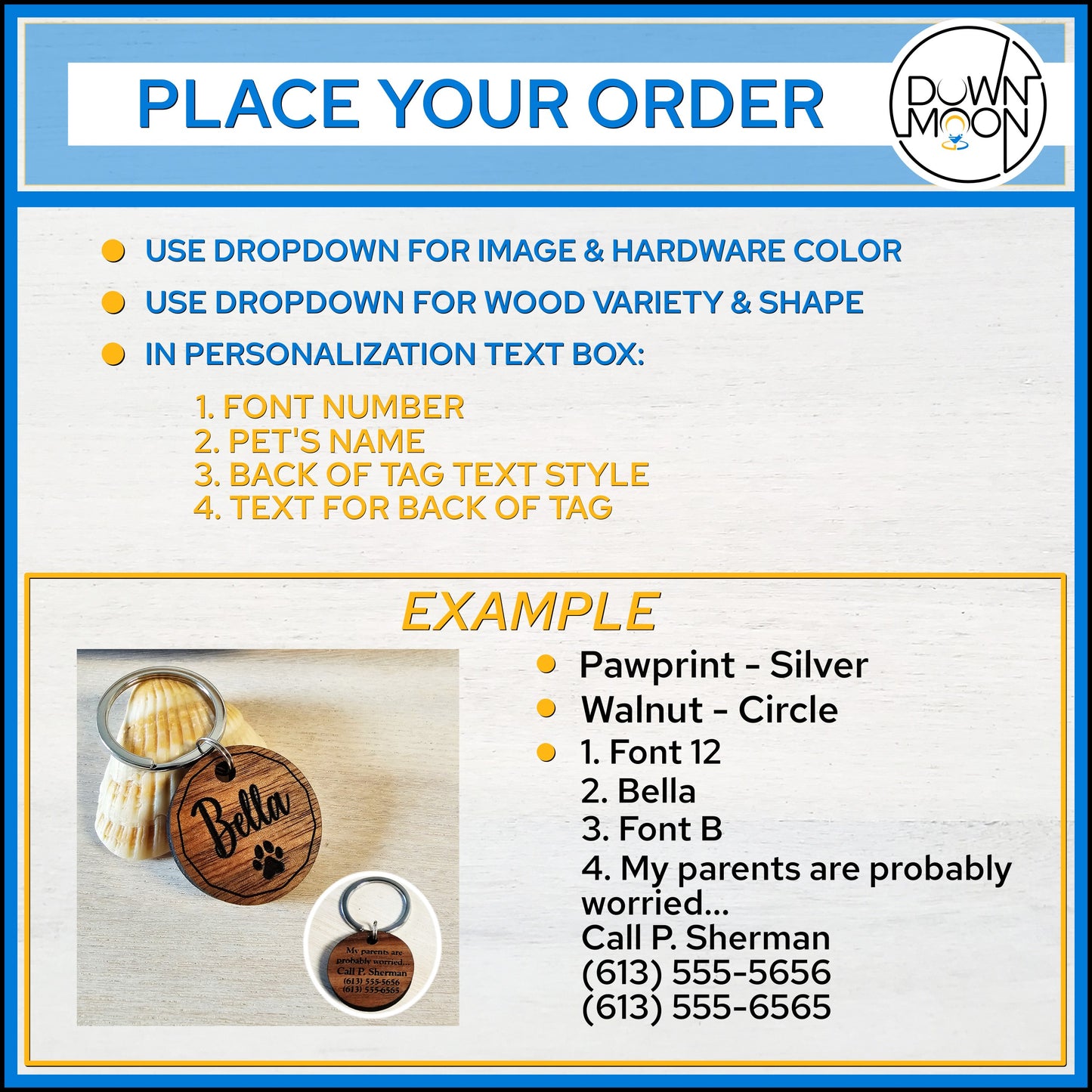 Custom Wood Pet ID Tag for Dog or Cat Collars