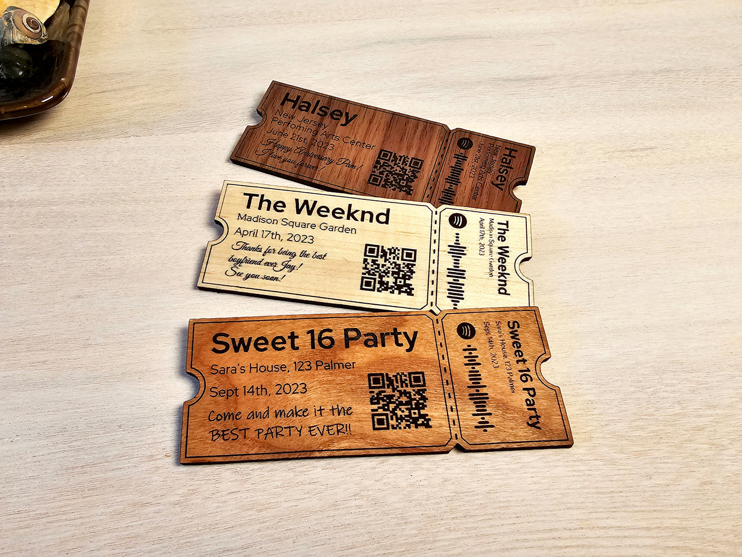 Wooden Event Concert Ticket - Custom Personalized Gift Reveal Ticket with Song Codes