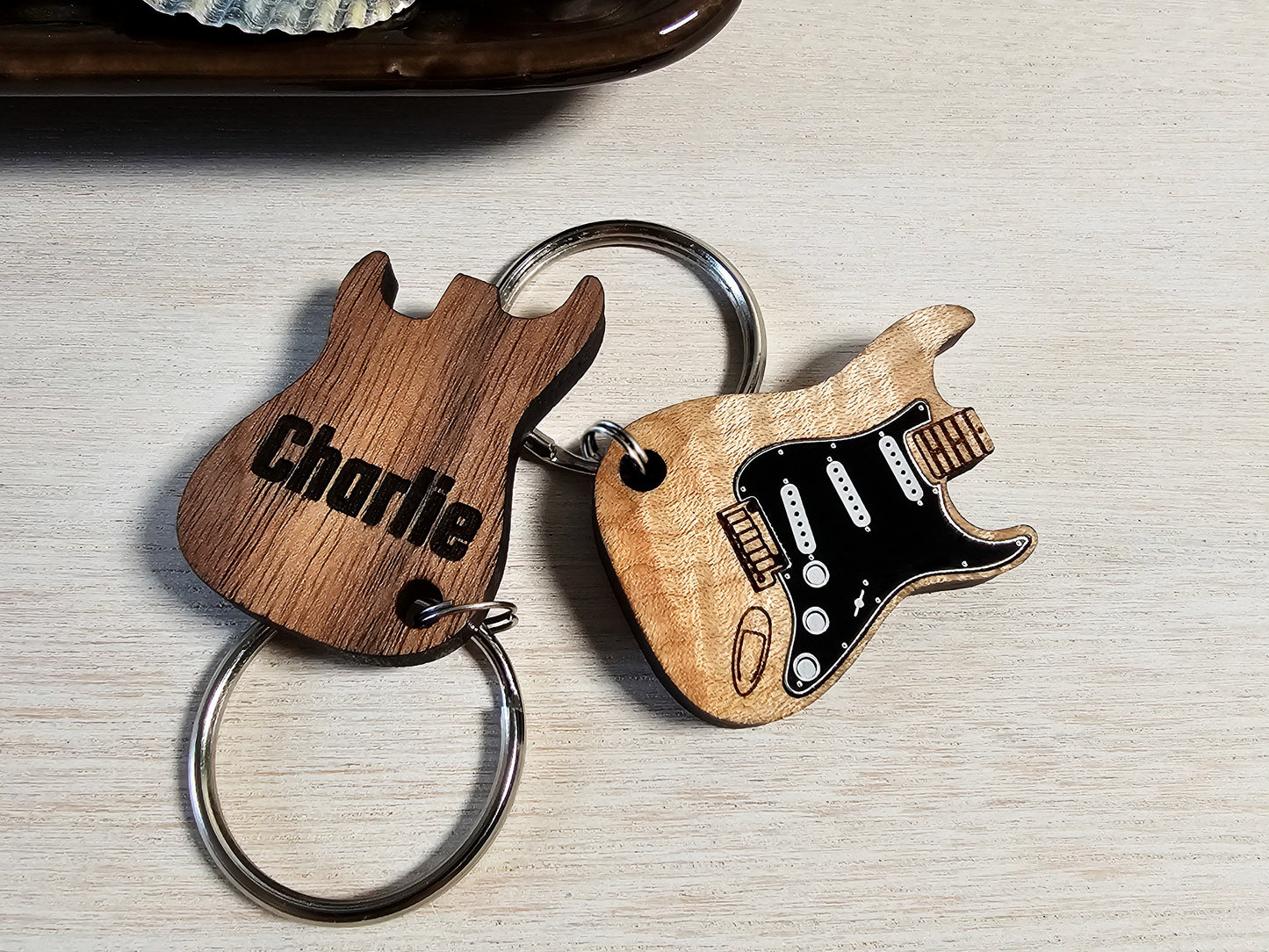 Solid Wood Guitar Keychain and Bag Charm with Spotify Code