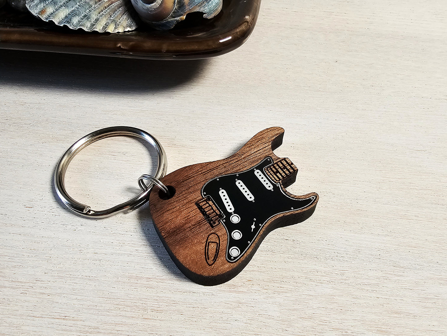 Solid Wood Guitar Keychain and Bag Charm with Spotify Code