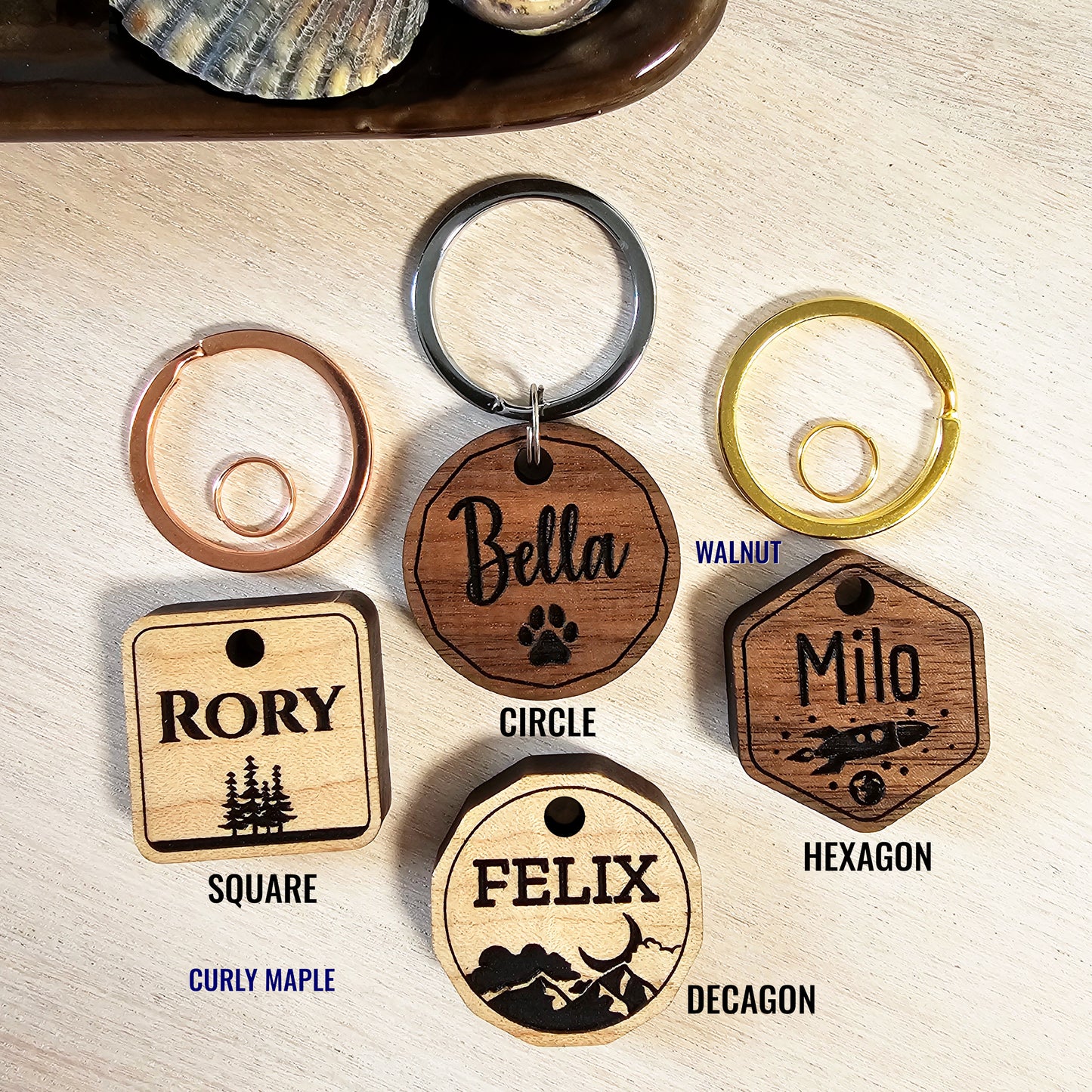 Custom Wood Pet ID Tag for Dog or Cat Collars