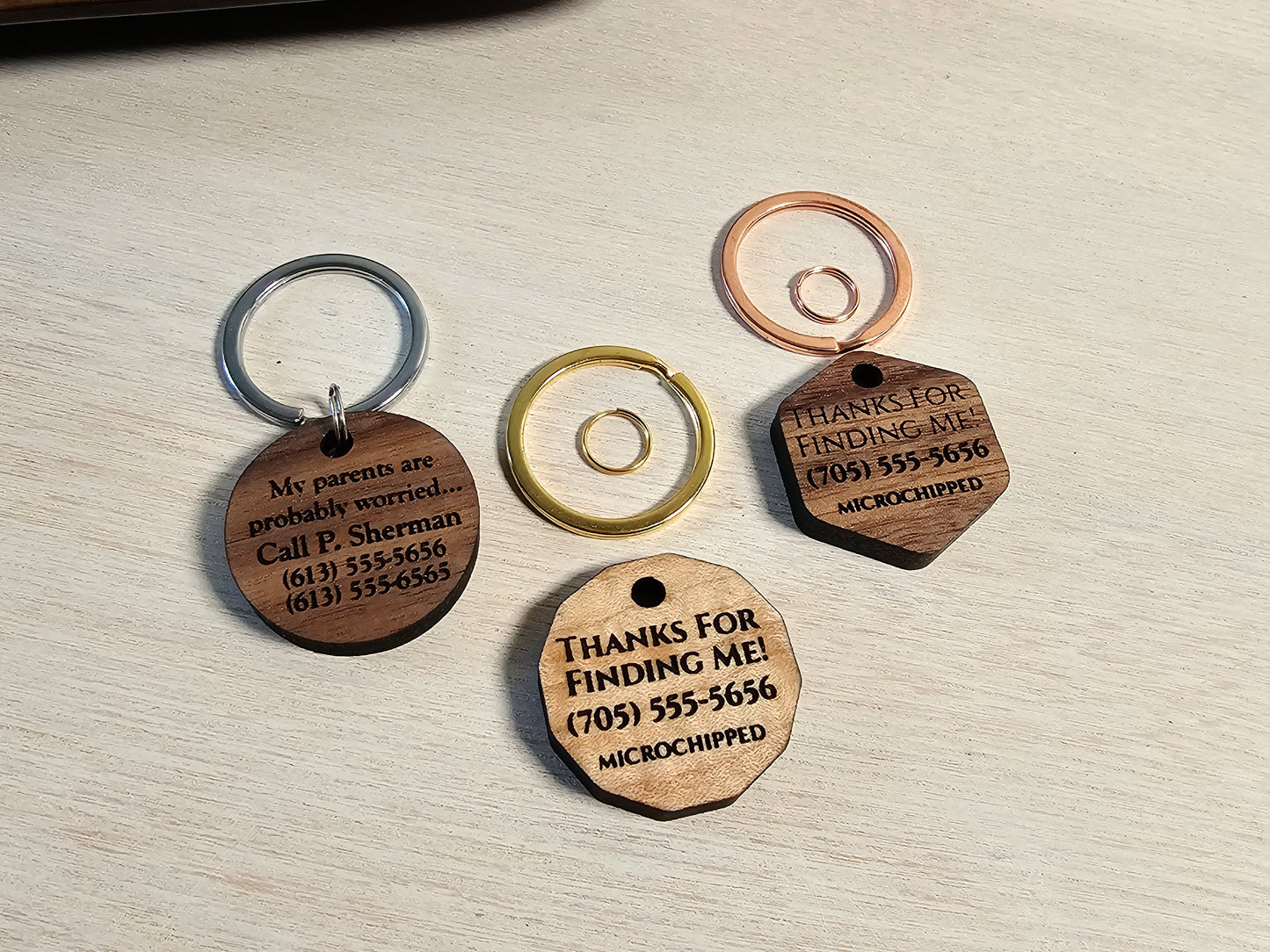 Custom Wood Pet ID Tag for Dog or Cat Collars