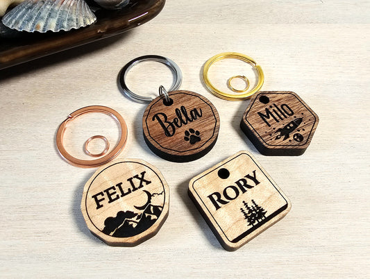 Custom Wood Pet ID Tag for Dog or Cat Collars