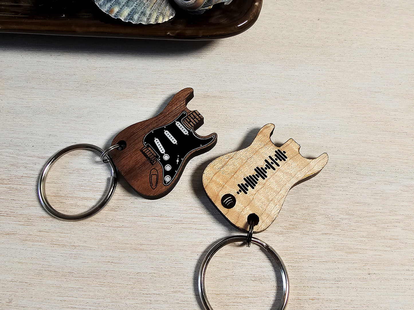 Solid Wood Guitar Keychain and Bag Charm with Spotify Code